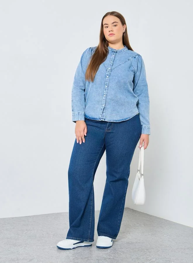 Styli Plus Size Long Sleeves Cotton Denim Shirt