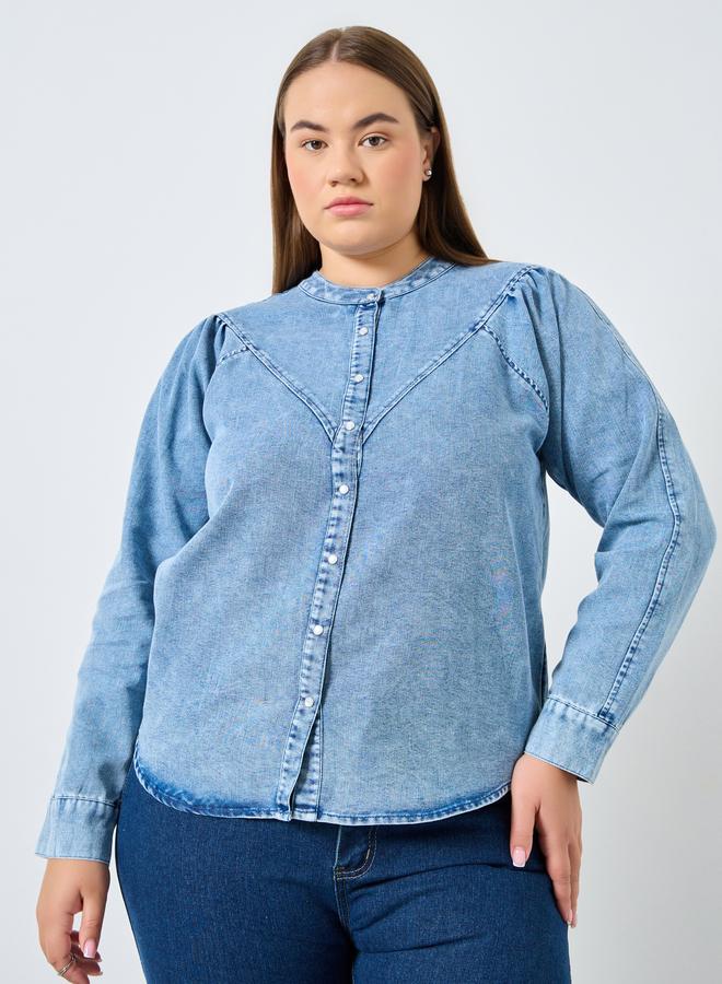 Styli Plus Size Long Sleeves Cotton Denim Shirt - Image 2