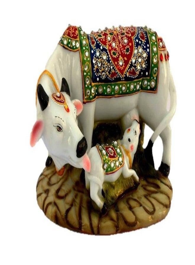 Ramashram Dust Polyresin Decorative Marble Kamdhenu Cow and Calf Big Handcrafted Statue, 6-inch, Multicolour.Handicraft Decorative Marble dust/Polyresin Cow and Calf Big Statue/Idol, 5x3x3Inch - Image 1