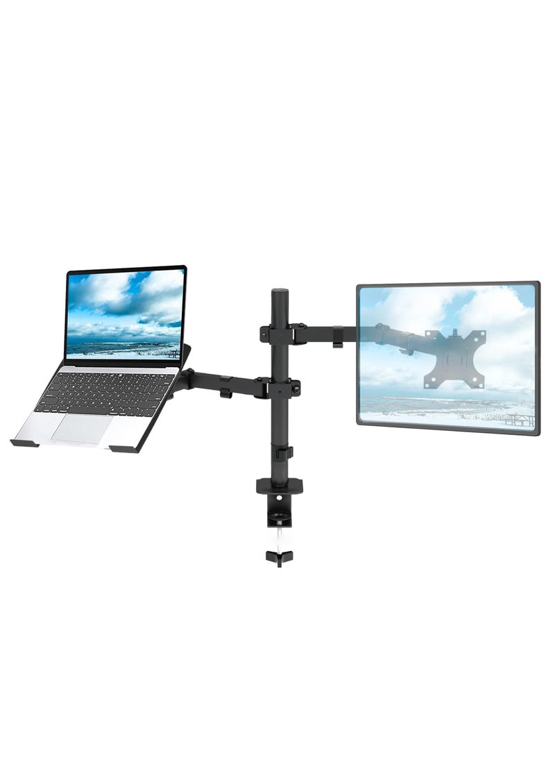 XiuWoo Laptop Monitor Mount Stand Notebook Desk Mount Adjustable Vesa 75/100 Max Load 8KG Compatible With 17-28" Monitor Or 13-17" Laptop ith Clamp And Grommet Mounting Base - Image 1