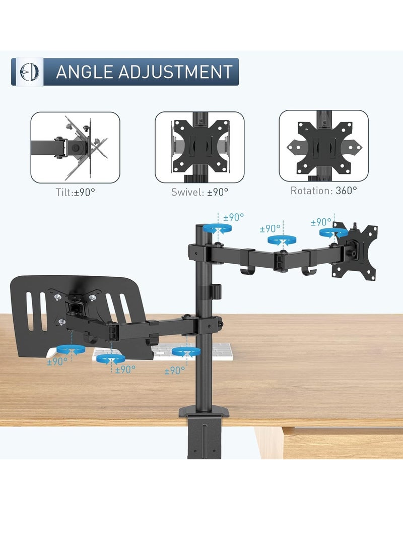 XiuWoo Laptop Monitor Mount Stand Notebook Desk Mount Adjustable Vesa 75/100 Max Load 8KG Compatible With 17-28" Monitor Or 13-17" Laptop ith Clamp And Grommet Mounting Base - Image 4