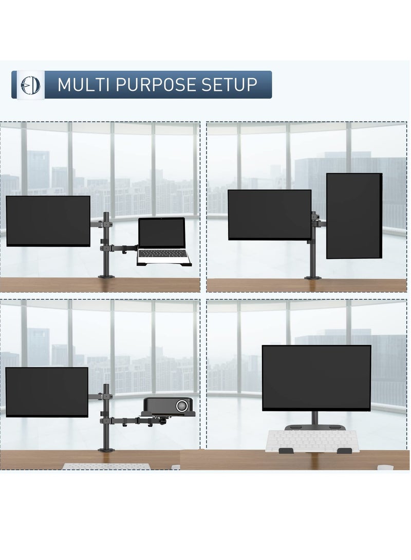 XiuWoo Laptop Monitor Mount Stand Notebook Desk Mount Adjustable Vesa 75/100 Max Load 8KG Compatible With 17-28" Monitor Or 13-17" Laptop ith Clamp And Grommet Mounting Base - Image 3