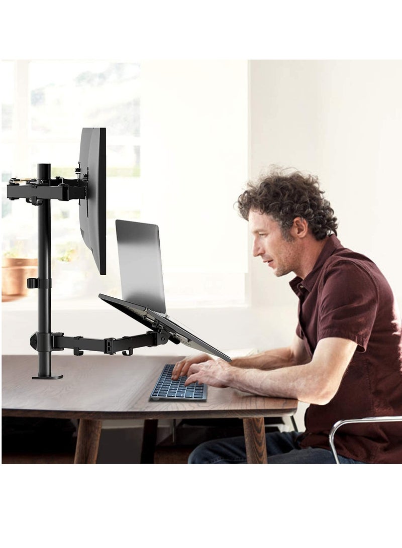 XiuWoo Laptop Monitor Mount Stand Notebook Desk Mount Adjustable Vesa 75/100 Max Load 8KG Compatible With 17-28" Monitor Or 13-17" Laptop ith Clamp And Grommet Mounting Base - Image 5