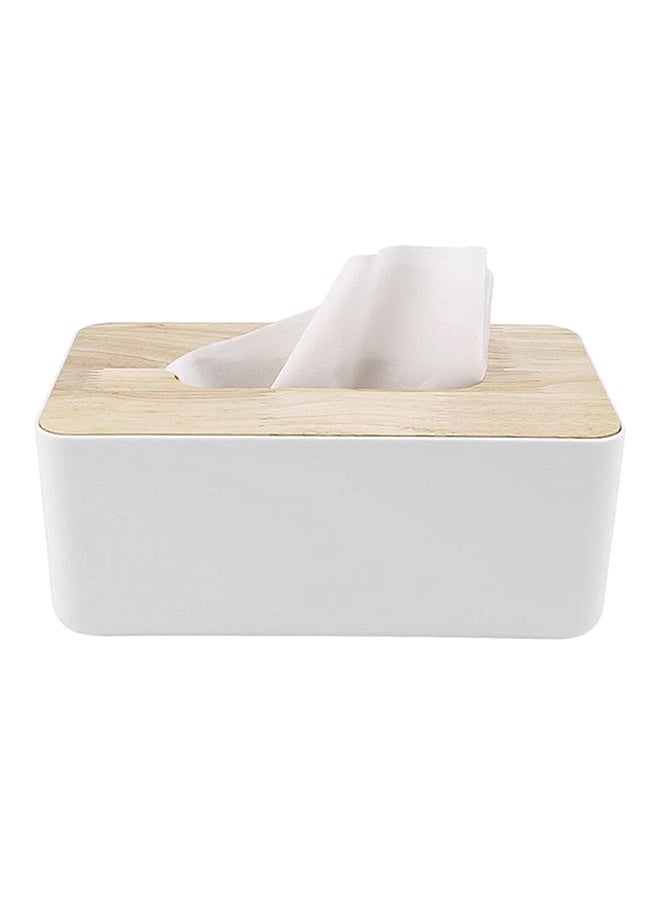 Tissue Paper Box White/Wooden  23 x13 x 10 cm -White/Beige - Image 2