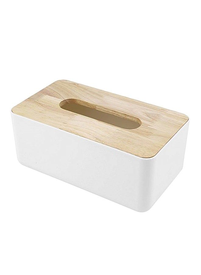 Tissue Paper Box White/Wooden  23 x13 x 10 cm -White/Beige - Image 4