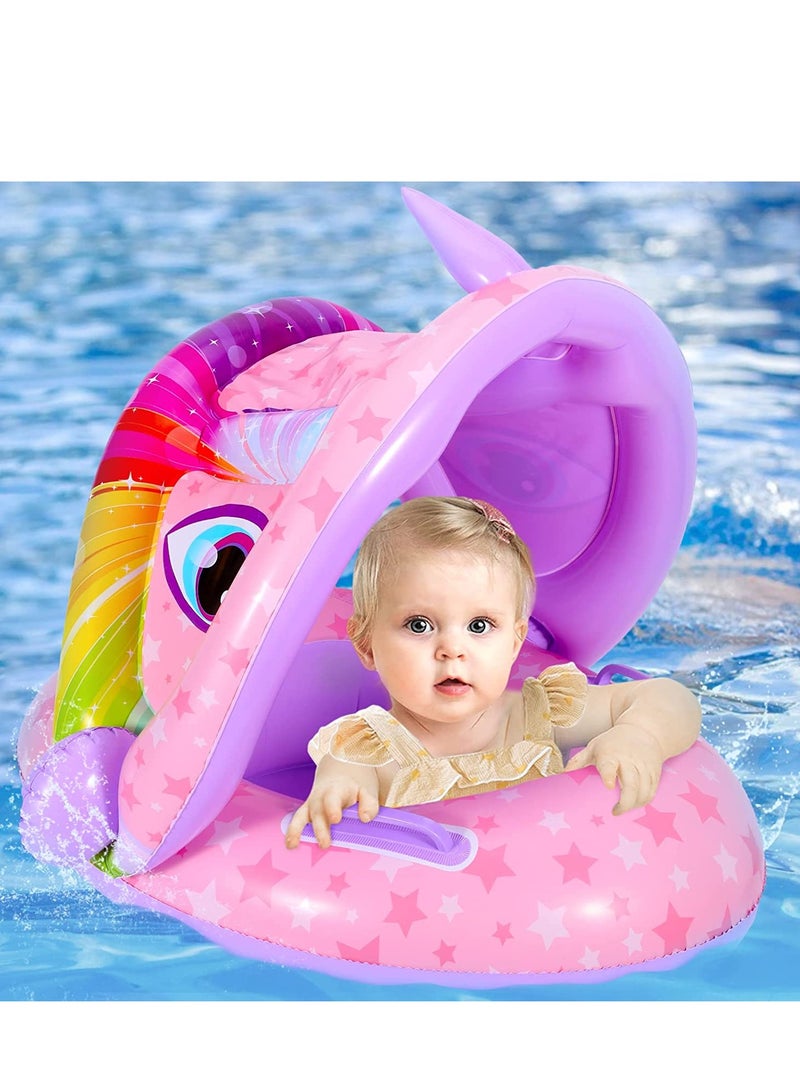 Barakah Baby Pool Float with Canopy, Unicon Inflatable Baby Swimming Float with Sunshade, Infant Baby Swim Floats for Pool, Summer Pool Toys Party Favors for Kids Toddlers Girls Boys Aged 6-36 Months - Image 1