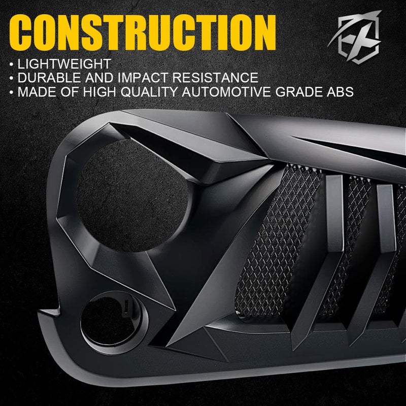 Xprite Matte Black Front Grill Grid Grille w/Mesh Compatible with Jeep Wrangler Rubicon Sahara Sport JK 2007-2018 - Image 3