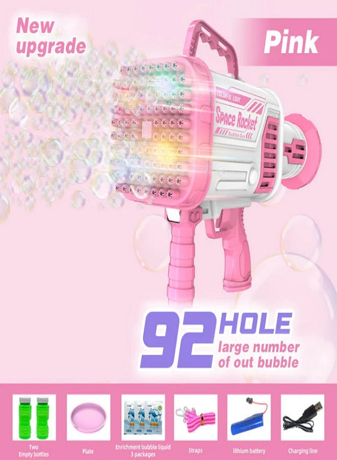 BUBBLE GUN 92 Holes Bubble Gun with Lights, 1000's Bubbles Per Minute for Kids/Adults, For Indoor & Outdoor,  Birthday Parties & Weddings (Pink)