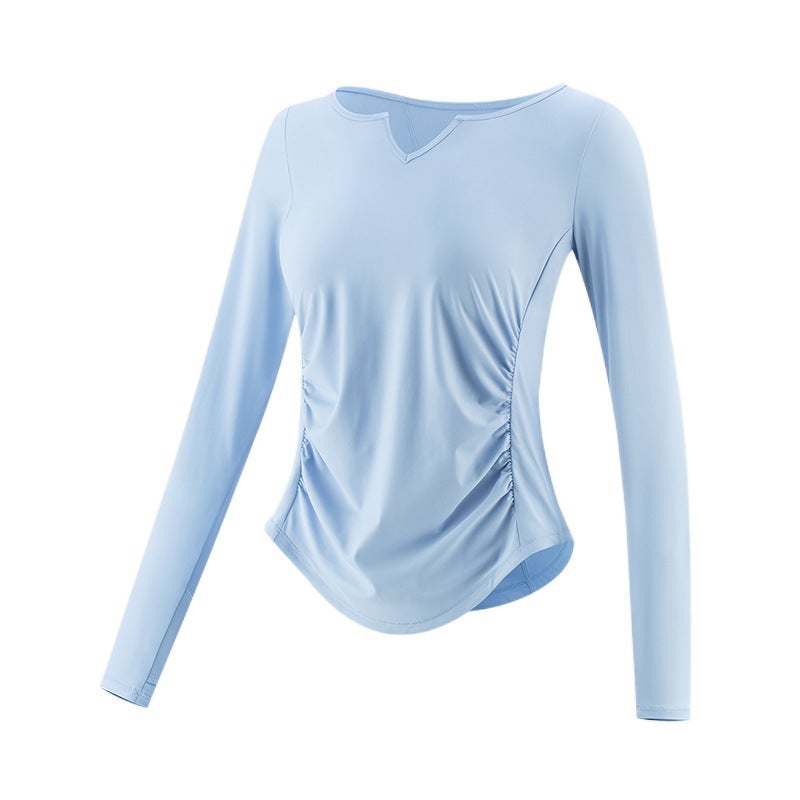 Generic Quick Dry Yoga Clothes Womens Long Sleeve Training Top Slim Waist Fitness Sports Casual Cover up for Autumn Winter Blue 