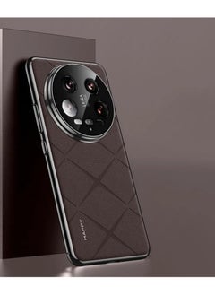 General Case Compatible with Xiaomi 14 Ultra, Ultra-thin Plain Leather Electroplated Frame Anti-Fingerprint Camera Lens Protection Cover for Xiaomi 14 Ultra 