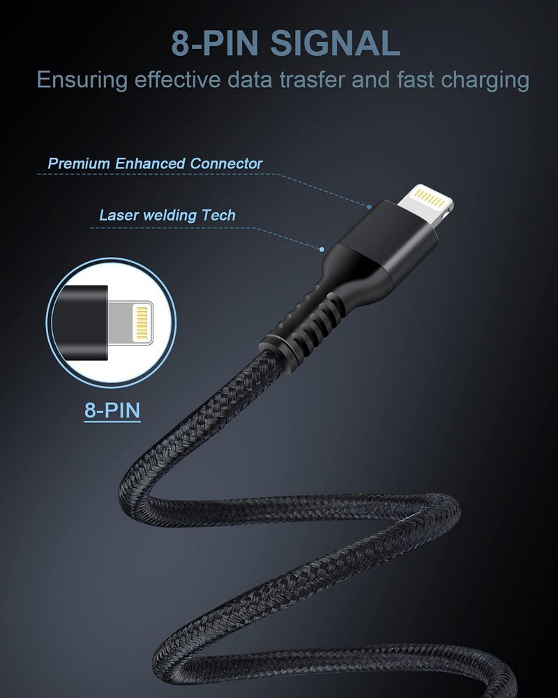 Haoano USB A to Lightning Cord, 2Pack/3Ft Nylon Braided iPhone Charger Cable, Apple Approved Fast Charging Power Wire for iPhone 14, 13 Pro Max, 13Pro, 13 Mini, 12 11 10 XR XS X 8 Plus 7 Fast Cargador Chord - Image 3