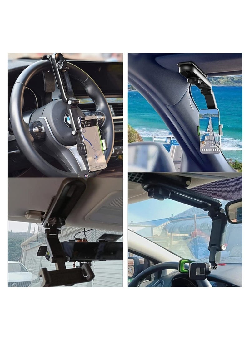 Car Phone Holder Mount Multifunctional Cell Phone Stand HIYITKS Universal Adjustable Arm Cradles Car Holder Mount Phone Car Clip Mount for Sun Visor Rearview Mirror Steering Wheel  - Image 4
