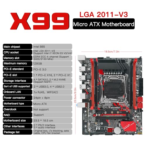 MACHINIST X99 LGA 2011-V3 Motherboard, Micro ATX Motherboard (PCIe 3.0, M.2 Slots, 4 Channel DDR4, SATA 6Gb/s) for Intel XEON E5 V3/V4, Core i7 seriers CPUs, PC Server Mainboard with Diagnostic Card - Image 4