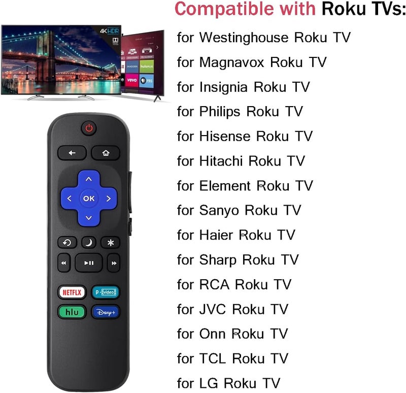 جهاز تحكم عن بعد عالمي بديل لجميع موديلات تلفزيون Roku، متوافق مع تلفزيونات TCL/Hisense/Sharp/Philips/Onn/Element/Insignia/JVC/RCA R0KU الذكية 【غير مخصص لـ RokuStick وBox وPlayers】 - Image 2