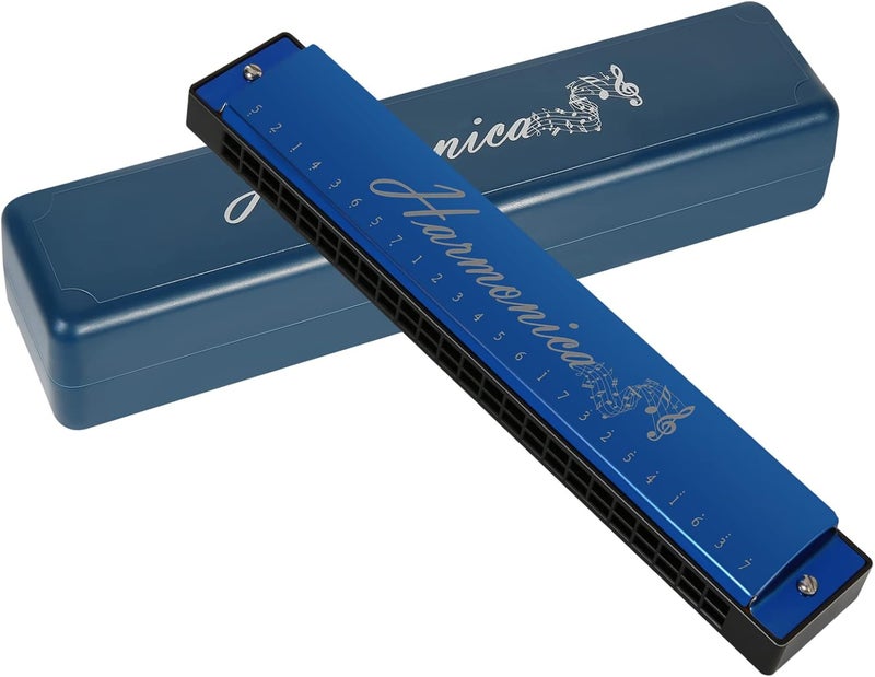 Hricane Harmonica 10 Holes 20 Tunes Mouth Organ Blues Deluxe Harmonica, Key of C Major for Beginner, Adults, Kids Gift, Professional with Case and Cleaning Cloth (Blue 24 Holes) - Image 1