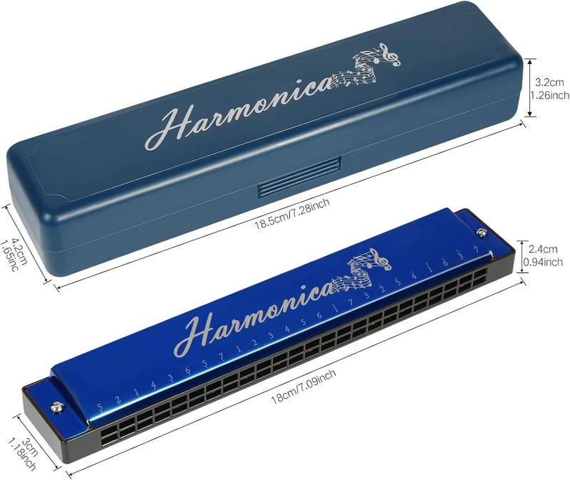 Hricane Harmonica 10 Holes 20 Tunes Mouth Organ Blues Deluxe Harmonica, Key of C Major for Beginner, Adults, Kids Gift, Professional with Case and Cleaning Cloth (Blue 24 Holes) - Image 3