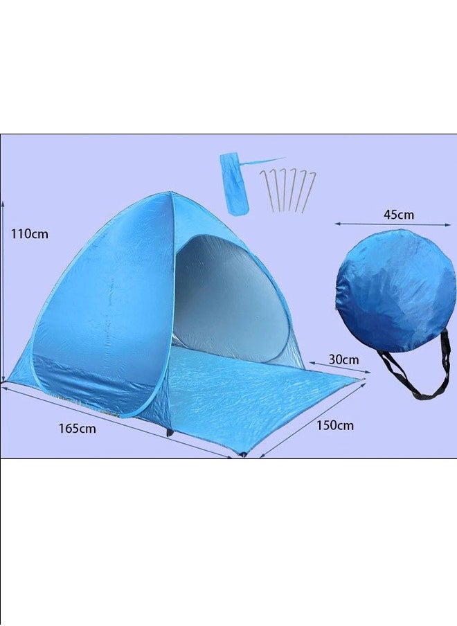 Generic 2-person portable outdoor beach tent, automatic pop-up anti-ultraviolet beach tent, blue  - Image 3