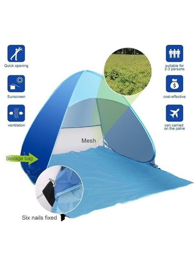 Generic 2-person portable outdoor beach tent, automatic pop-up anti-ultraviolet beach tent, blue  - Image 4