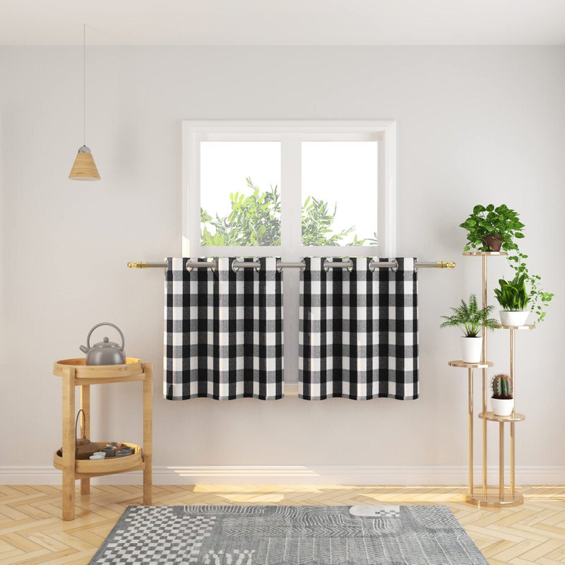 Natus Weaver Valance 18 inch Buffalo Cartain Valance Gingham plaid Window Window Cast Ratcher Strupes Grommet Top Window Treatment 2 لوحين بالأبيض والأسود - Image 1