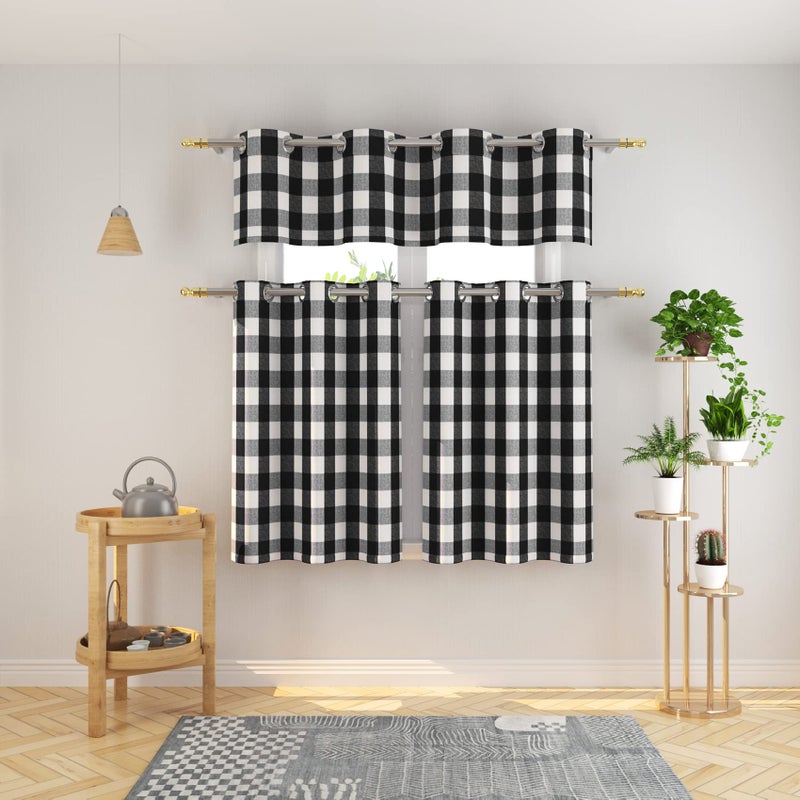 Natus Weaver Valance 18 inch Buffalo Cartain Valance Gingham plaid Window Window Cast Ratcher Strupes Grommet Top Window Treatment 2 لوحين بالأبيض والأسود - Image 5