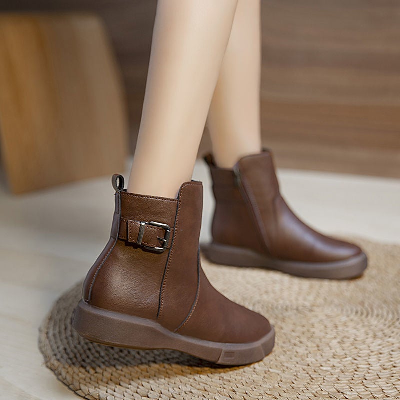 Flat Short Boots For Women 2025 Soft-Soled Non-Slip Boots Waterproof Large Size Chelsea Retro Mom Shoes - Image 3
