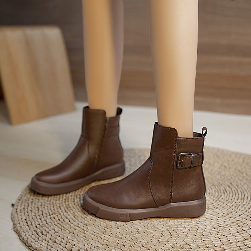 Flat Short Boots For Women 2025 Soft-Soled Non-Slip Boots Waterproof Large Size Chelsea Retro Mom Shoes - Image 2