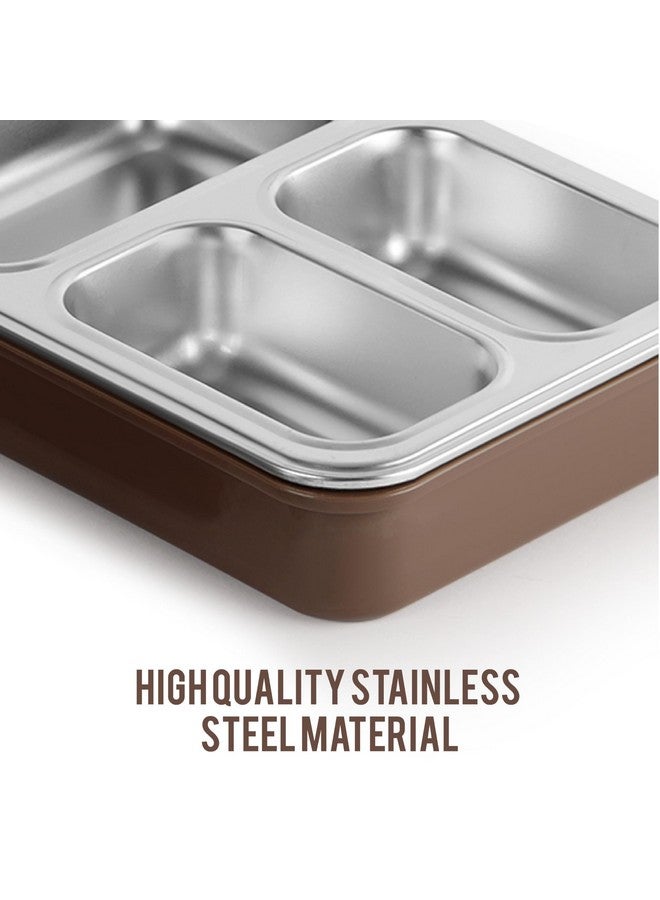 Cello CELLO Tri Lunch Insulated Lunch Box | Inner Stainless Steel Compartment | Silicon Seal in The Lid with with 4 Sided Click Locks | Ideal for College,Office, Outdoor Activities | Brown | Set of 1  - Image 5