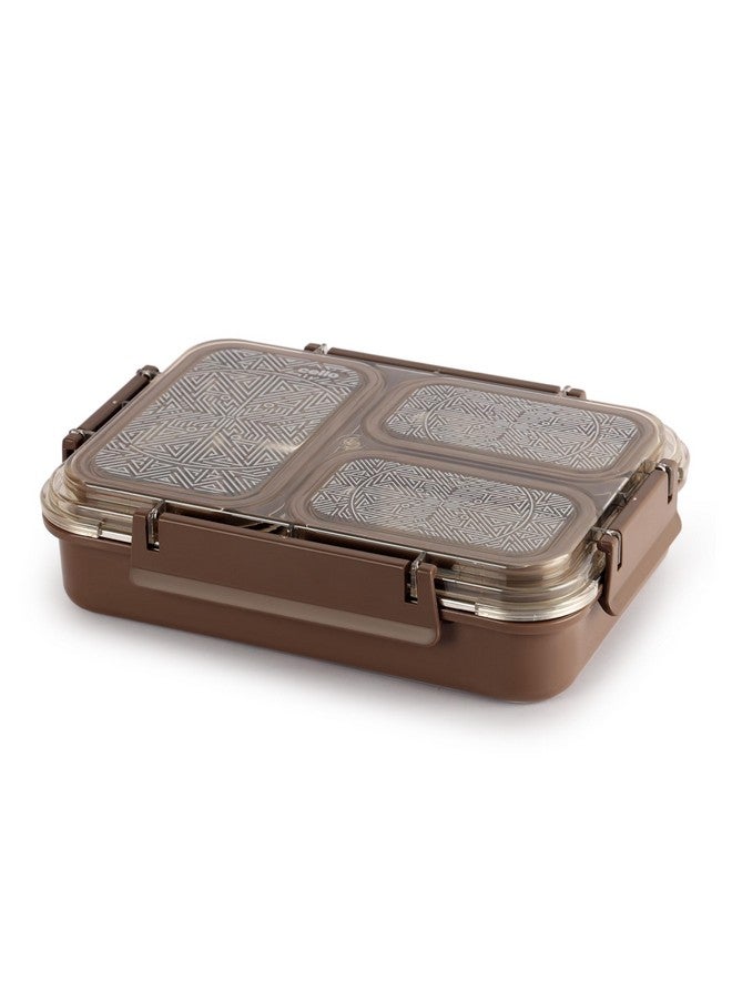 Cello CELLO Tri Lunch Insulated Lunch Box | Inner Stainless Steel Compartment | Silicon Seal in The Lid with with 4 Sided Click Locks | Ideal for College,Office, Outdoor Activities | Brown | Set of 1  - Image 2