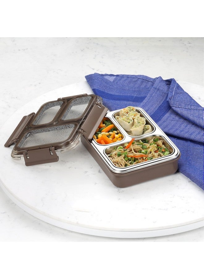 Cello CELLO Tri Lunch Insulated Lunch Box | Inner Stainless Steel Compartment | Silicon Seal in The Lid with with 4 Sided Click Locks | Ideal for College,Office, Outdoor Activities | Brown | Set of 1  - Image 1