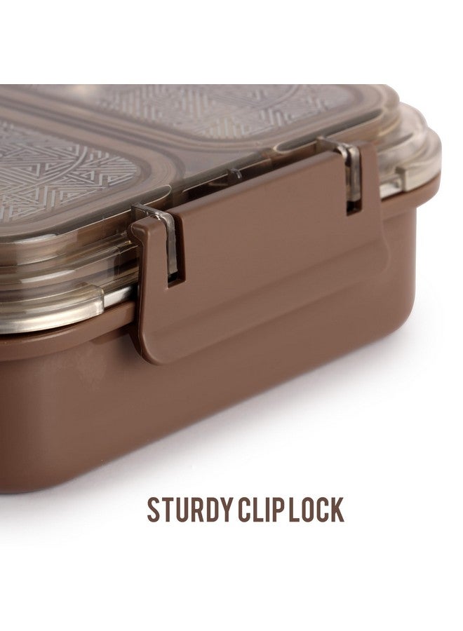 Cello CELLO Tri Lunch Insulated Lunch Box | Inner Stainless Steel Compartment | Silicon Seal in The Lid with with 4 Sided Click Locks | Ideal for College,Office, Outdoor Activities | Brown | Set of 1  - Image 4