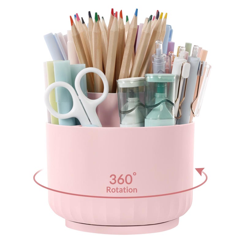 SKYDUE Makeup Organizer, Rotating Pencil Pen Holder for Desk, Dual-Purpose Desk Organizer for Cosmetics & Pens, Makeup Brush Holder with 5 Slots, Pencil Cup for Office, Home - Image 1