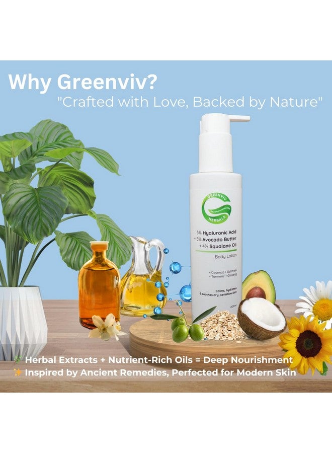 Greenviv 3% Hyaluronic Acid + 5% Avocado Butter + 4% Squalane Oil Hydro Restore & Calm Body Lotion | Deep Nourishment & Barrier Support for Dry, Sensitive & Eczema-Prone Skin | 200ml - Image 4