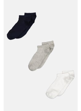 Algspar Men 3 Pairs Plain Ankle Socks, White  - Image 1