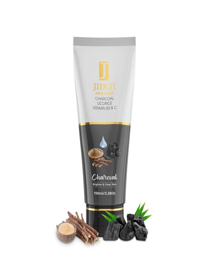 JIDEN Charcoal Face Wash–100ml, Licorice Extracts Niacinamide Face Wash for Brighter/Clear Skin, Vitamin C Face Cleanser for Men/Women–Helps to Reduce Dark Spots/Blackheads, Suitable to All Skin Types - Image 1