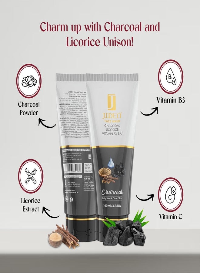JIDEN Charcoal Face Wash–100ml, Licorice Extracts Niacinamide Face Wash for Brighter/Clear Skin, Vitamin C Face Cleanser for Men/Women–Helps to Reduce Dark Spots/Blackheads, Suitable to All Skin Types - Image 2