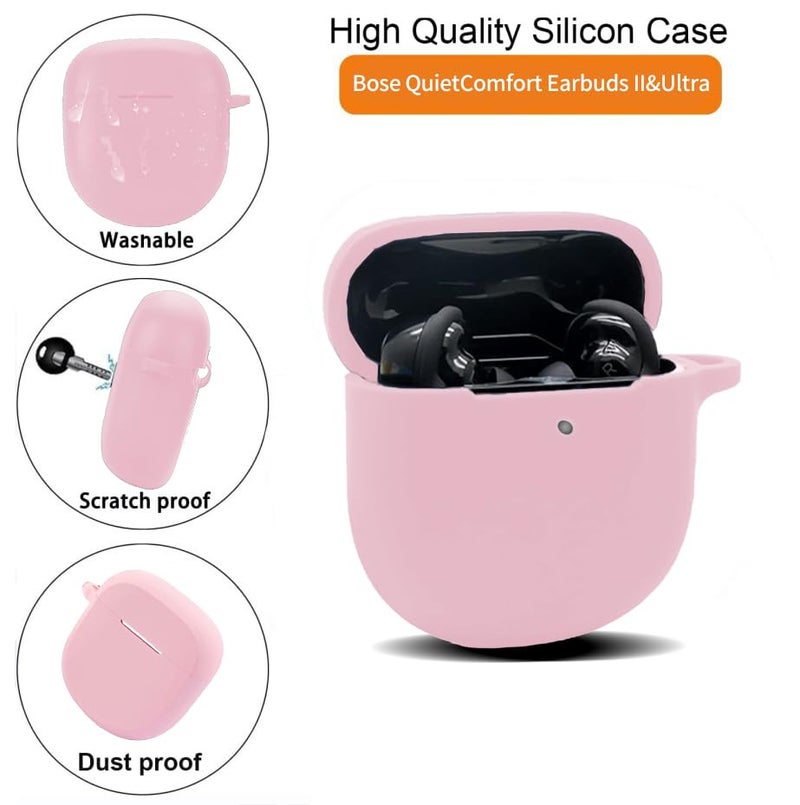 Olytop for New Bose QuietComfort Ultra (2023) & Earbuds II (2022) Case Cover, Soft Silicone Protective Shell Skin with Keychain Men Women for Bose QC 2 Earbuds - Pink - Image 2