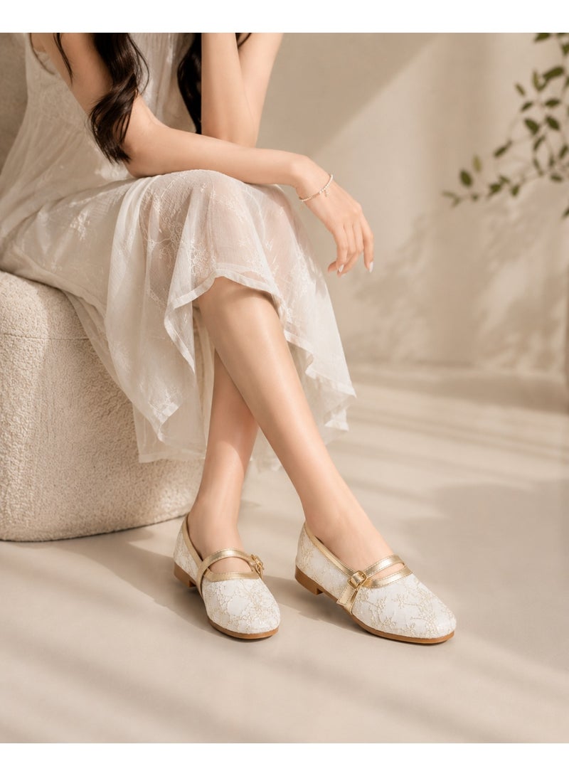 LIFESTYLISH Ballerina flat fabric Dentelle elegant BF-814 - Gold - Image 1