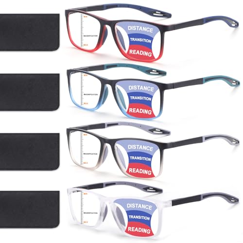 BLOEXCLU 4 Pack Progressive Multifocus Reading Glasses for Men Women TR90 Sports Style AntiBlue Light Computer Readers Red Blue Black Transparent 125 x - Image 1