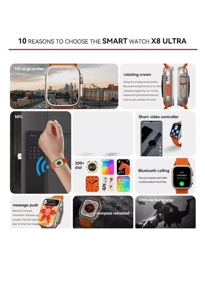 X8 Plus Ultra Series 8 Smart Watch 2.08 Inch IPS display NFC Bluetooth V5 Wireless Charger