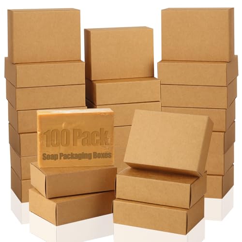 RYKOMO 100 Pack Kraft Soap Boxes 38 x 28 x 12 Inch Mini Gift Box for Homemade Soap Bakery Candy Cookies Packaging - Image 1