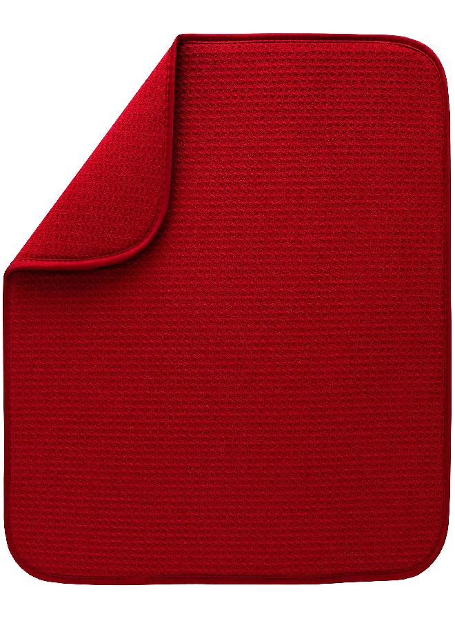 S&T INC. Absorbent, Reversible Microfiber Dish Drying Mat for Kitchen, 16 Inch x 18 Inch, Red
