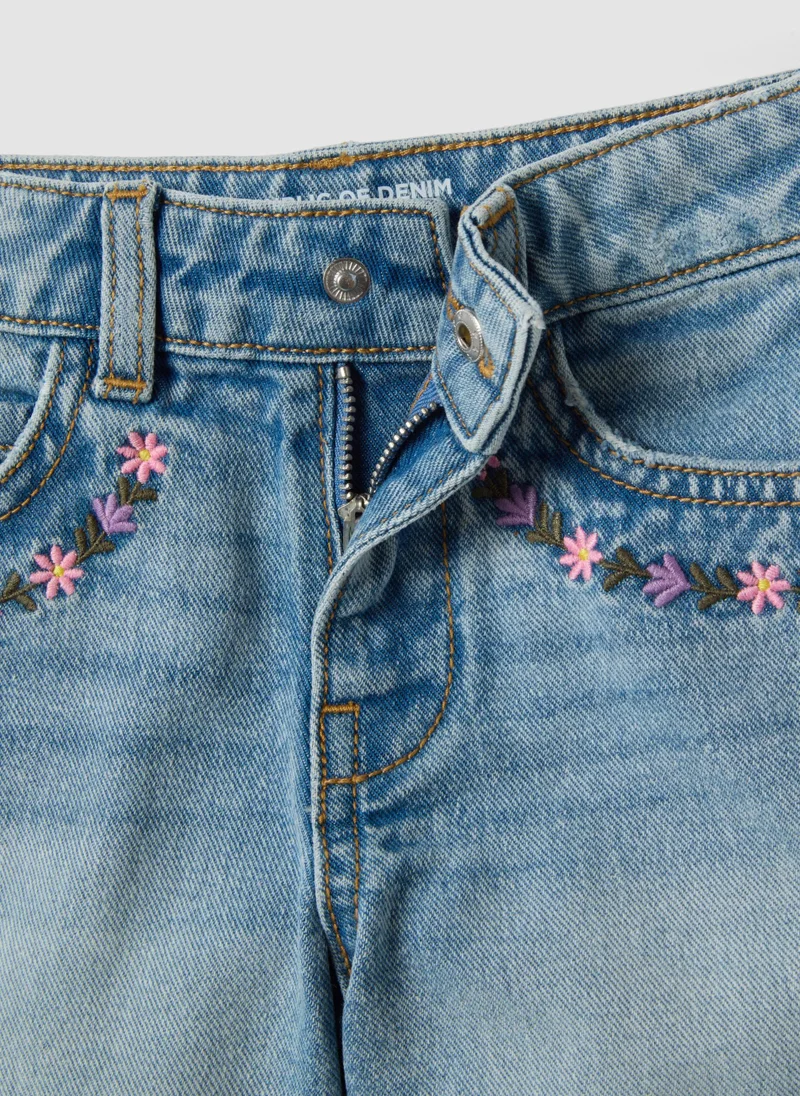 Ovs  OVS Girlsâ€™ Blue Denim Cotton Shorts, Regular Fit With Embroidery for Women | Best Price UAE