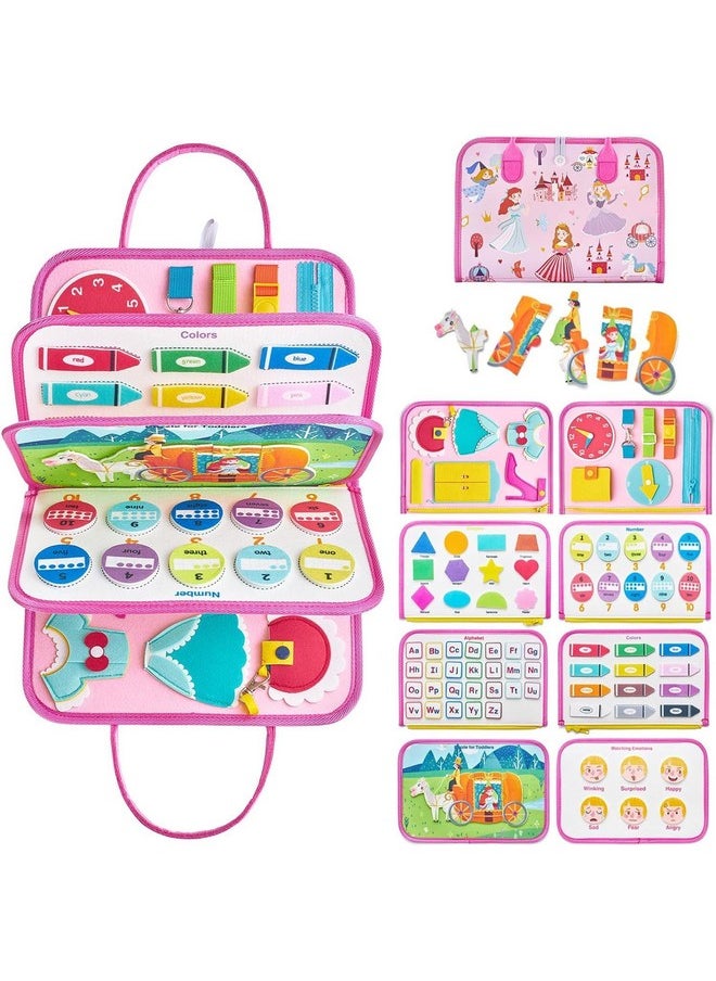 KolorFish - KolorFish Busy Board Quiet Book Sensory Travel Toys for Toddlers 1 2 3 4, Montessori Toys for Toddler Activities Board, Educational Toy Gift for Girls and Boys (Pink Princess) - Image 1