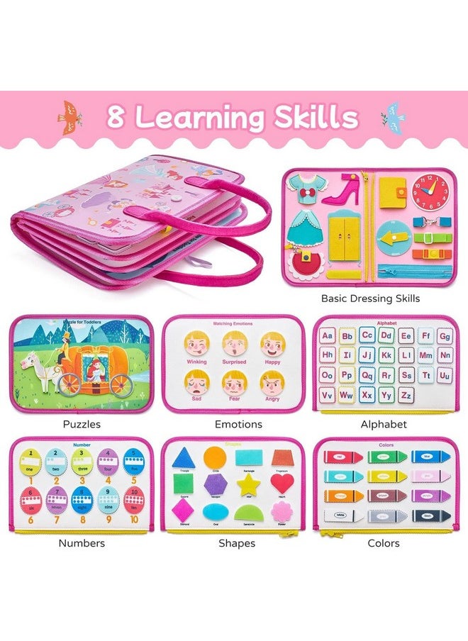KolorFish - KolorFish Busy Board Quiet Book Sensory Travel Toys for Toddlers 1 2 3 4, Montessori Toys for Toddler Activities Board, Educational Toy Gift for Girls and Boys (Pink Princess) - Image 1