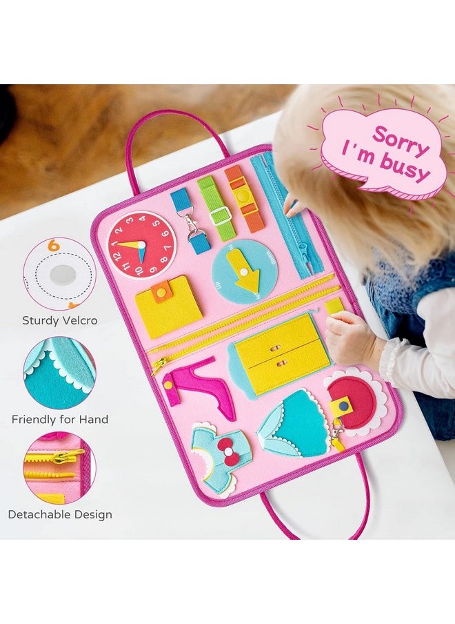 KolorFish - KolorFish Busy Board Quiet Book Sensory Travel Toys for Toddlers 1 2 3 4, Montessori Toys for Toddler Activities Board, Educational Toy Gift for Girls and Boys (Pink Princess) - Image 1