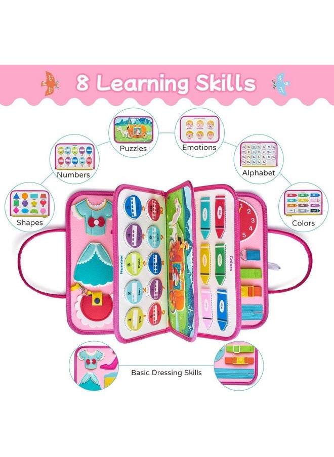 KolorFish - KolorFish Busy Board Quiet Book Sensory Travel Toys for Toddlers 1 2 3 4, Montessori Toys for Toddler Activities Board, Educational Toy Gift for Girls and Boys (Pink Princess) - Image 1