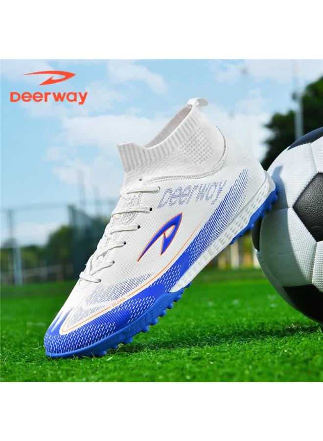 Deerway Adult Youth Soccer Shoes Tf Turf Non-slip Wear-resistant Match Shoes White Blue Tf Turf Studs Size 44 - Image 5