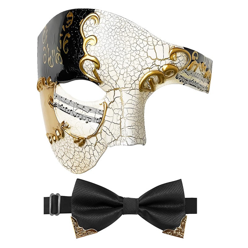 IncreDecor Masquerade Mask for Men Phantom of The Opera Mask Half Face with Bowtie, Venetian Masks for Halloween Party (Black) - Image 1