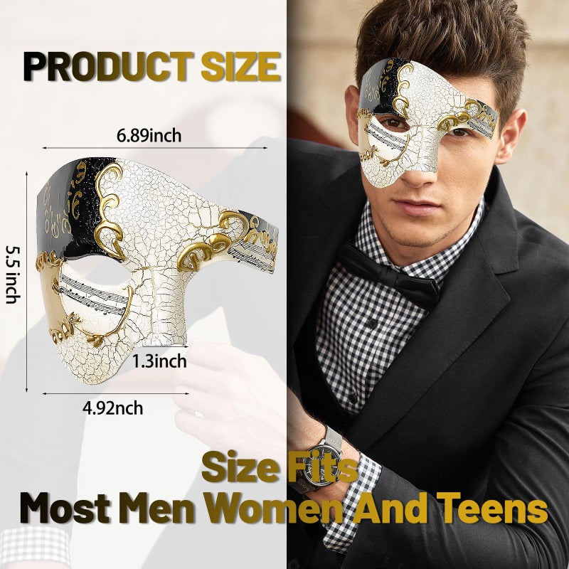 IncreDecor Masquerade Mask for Men Phantom of The Opera Mask Half Face with Bowtie, Venetian Masks for Halloween Party (Black) - Image 2