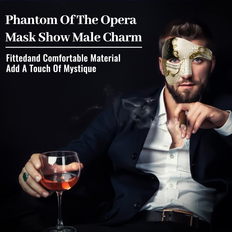 IncreDecor Masquerade Mask for Men Phantom of The Opera Mask Half Face with Bowtie, Venetian Masks for Halloween Party (Black) - Image 4